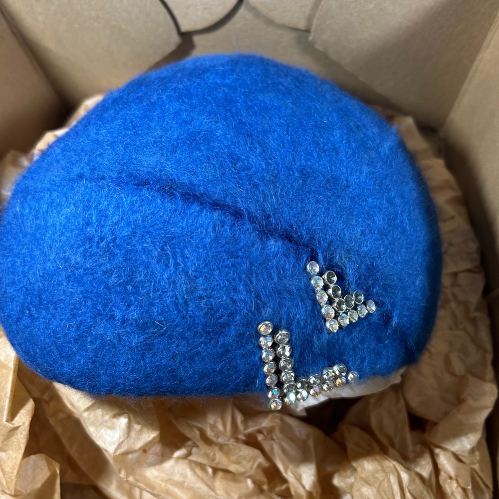 Blue Wool Beret with Rhinestone Accents - Picture 1 of 12